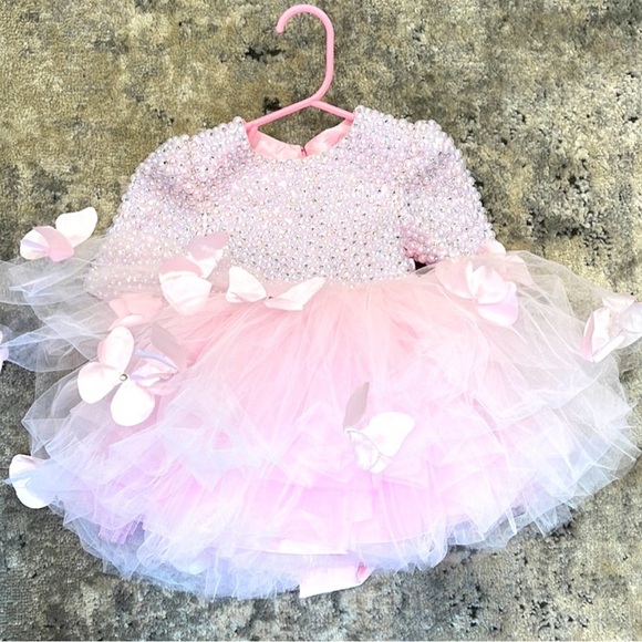 Baby Girl Puffy Butterfly Pearls Beautiful Dress Kids